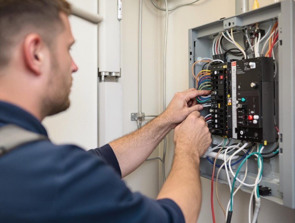 Baton Rouge electrician installing a circuit breaker in a panel