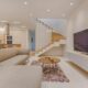 Beautiful illuminated living room with bright lighting